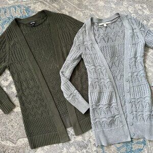 LOT OF 2: LC Lauren Conrad & Apt.9 Open Front Eyelet Ribbed Trim Sweaters XS/S